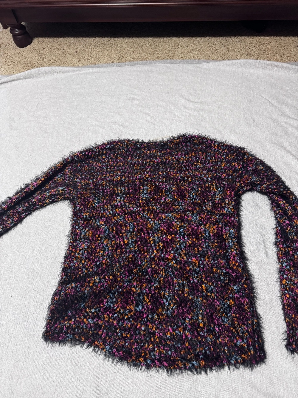 NY Collection Black Fuzzy Crewneck Sweater with Multicolor Flecks